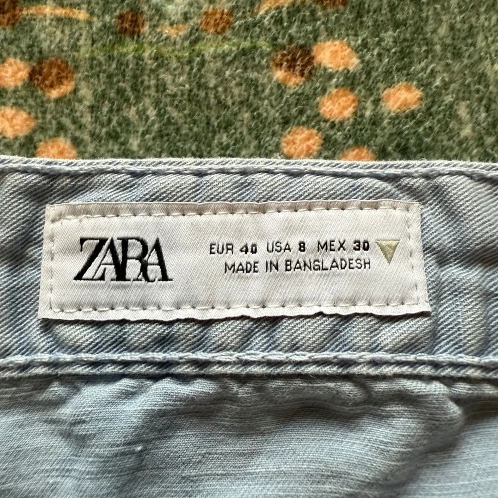Zara Women Light Blue Linen Cotton Blend Wide‎ Leg Pants Size 8 5520/26/400